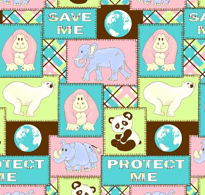 David Textiles Endangered Animals Aqua Pink Multi Flannel Aqua Pink Multi